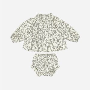 Rylee + Cru Cream and Green Leaf Print Kids Matching Set